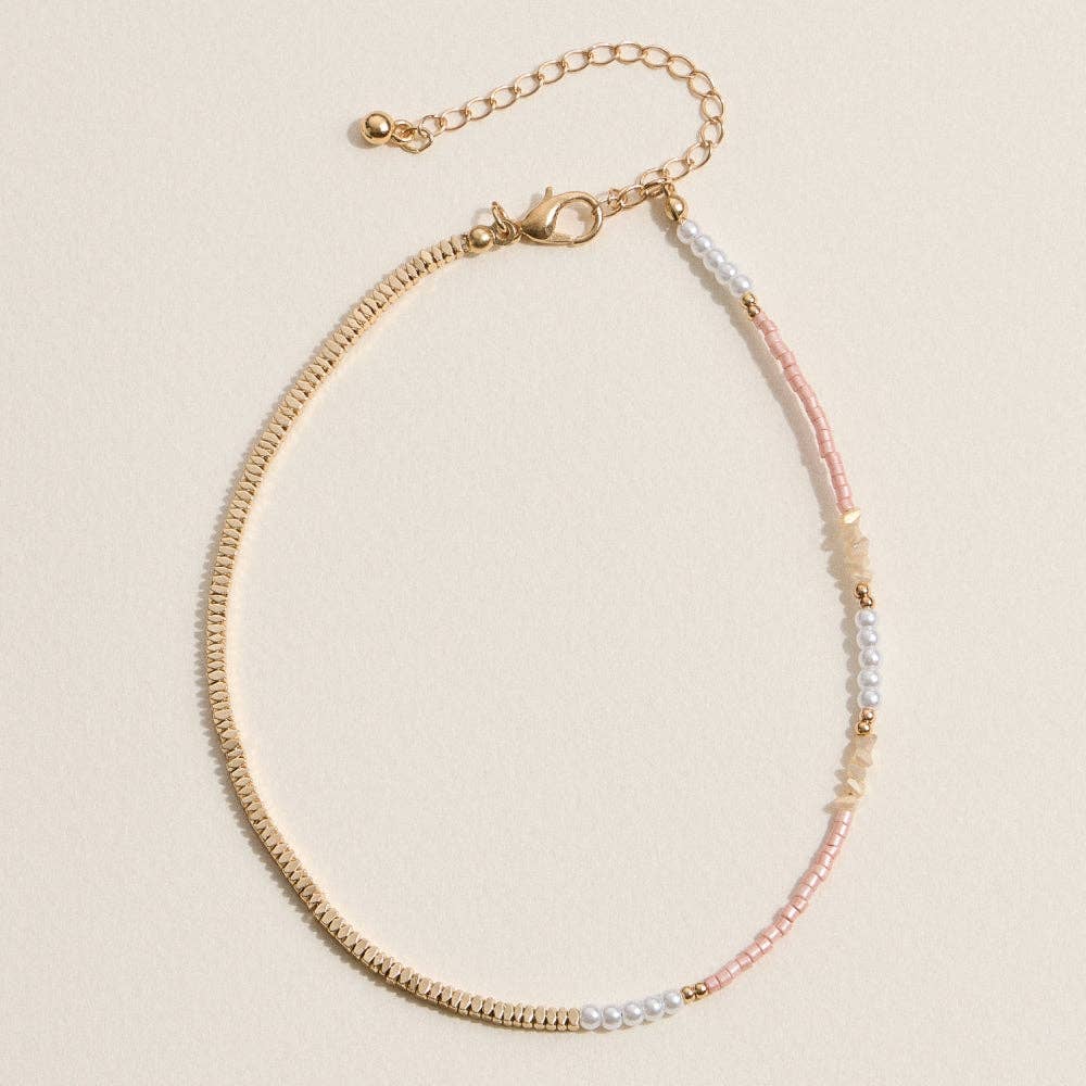 Beaded Anklets w/ Pearls + Gold Accents