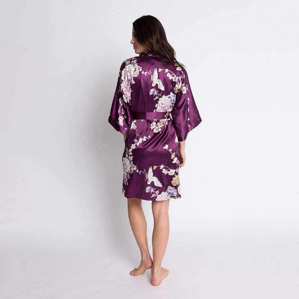 Chrysanthemum & Crane Short Kimono Robe