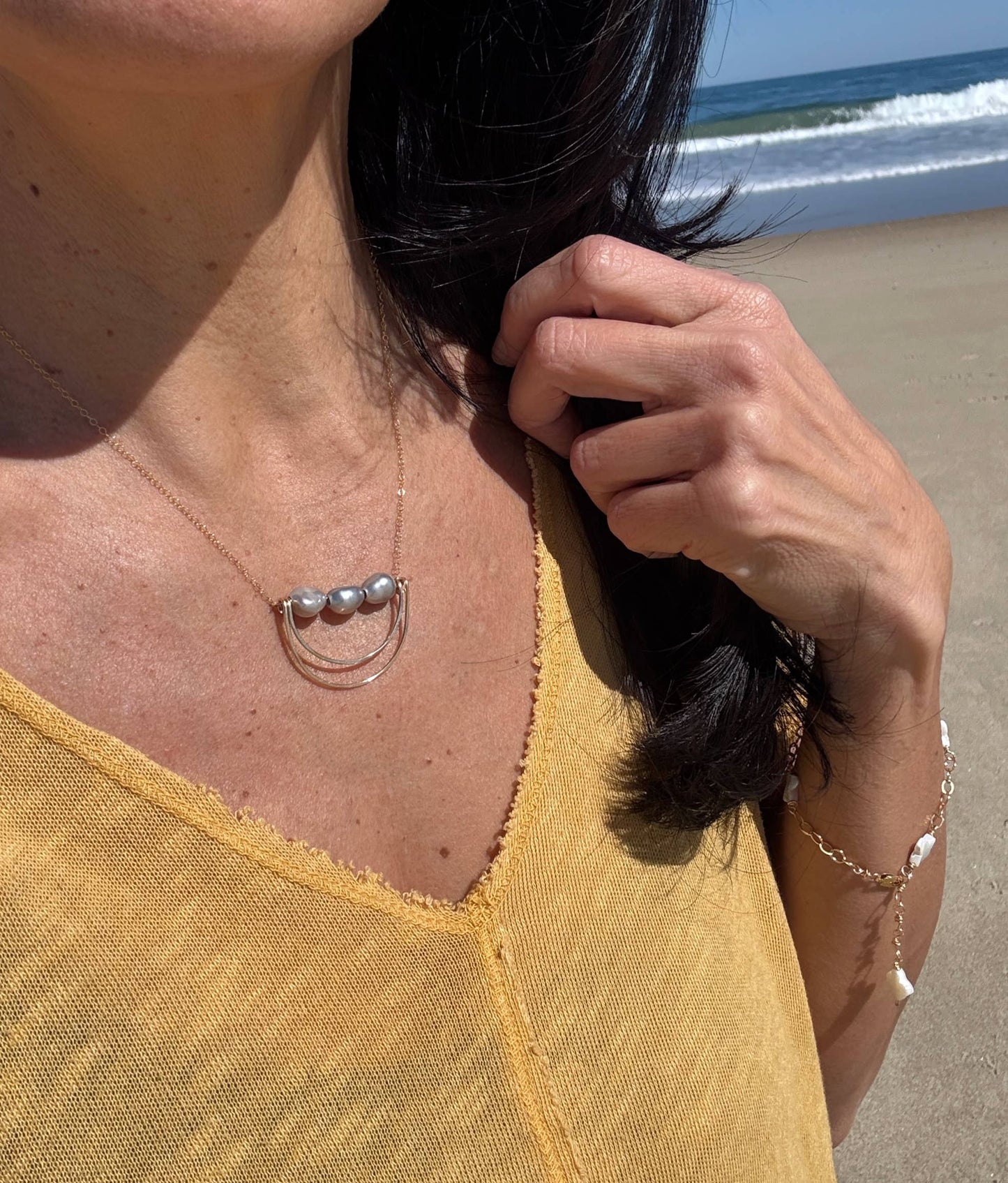 Triple Gray Freshwater Pearl Double Rainbow Necklace