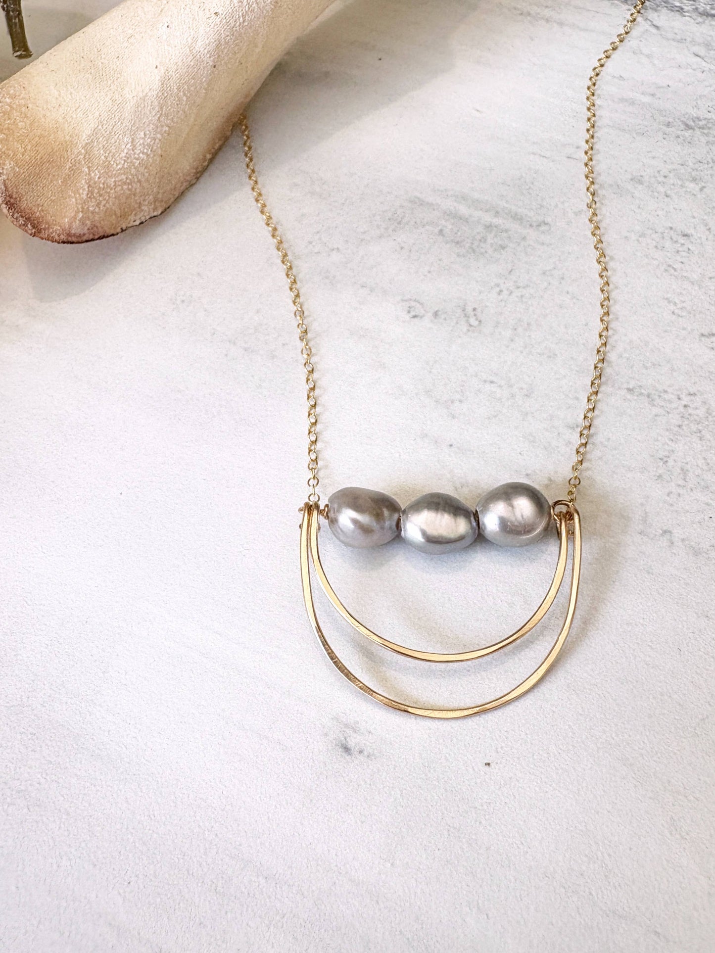 Triple Gray Freshwater Pearl Double Rainbow Necklace