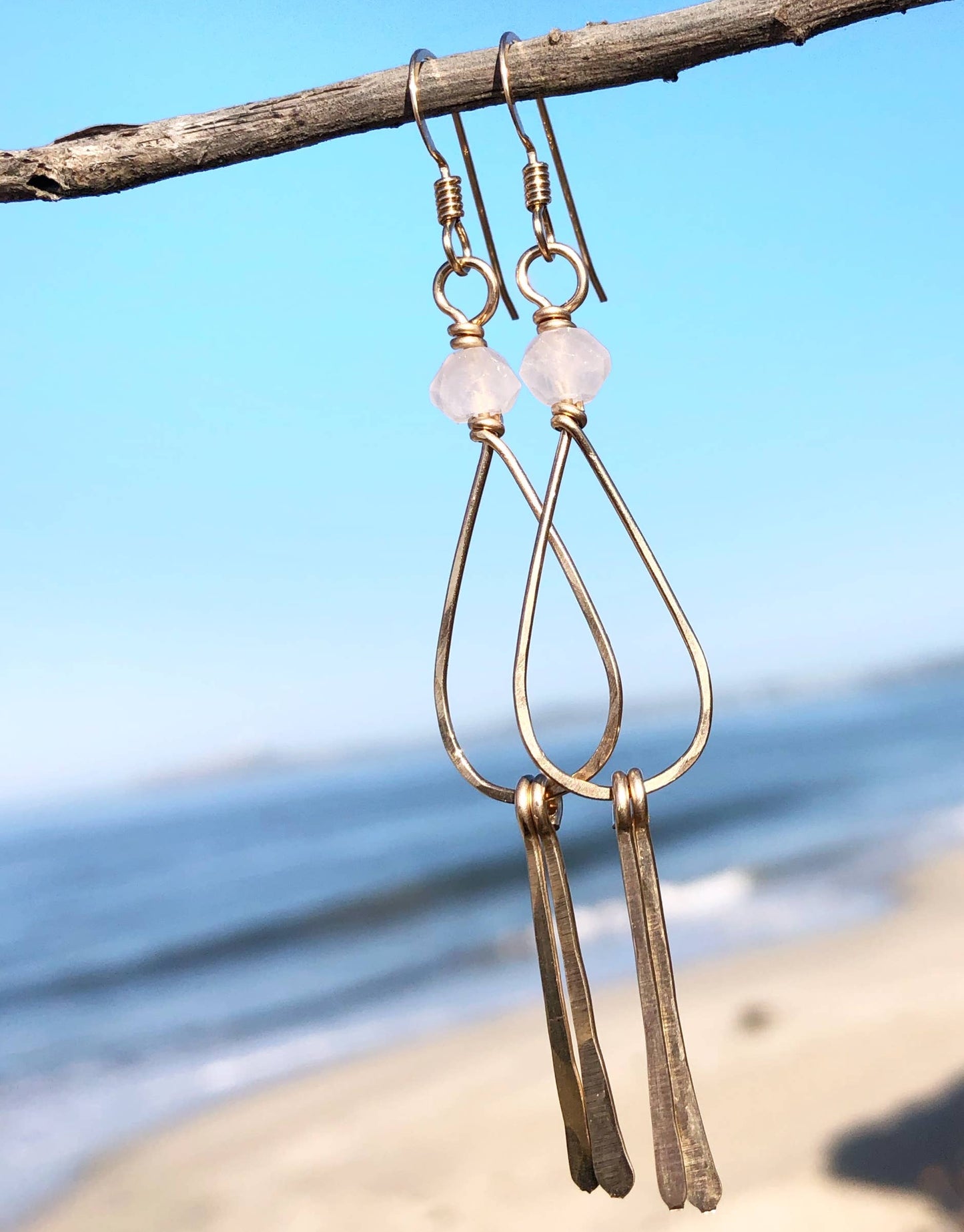 Small Teardrop Rose Quartz Double Fringe | 14kt Gold Filled