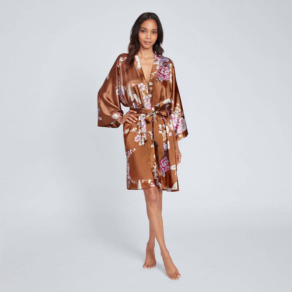 Chrysanthemum & Crane Short Kimono Robe