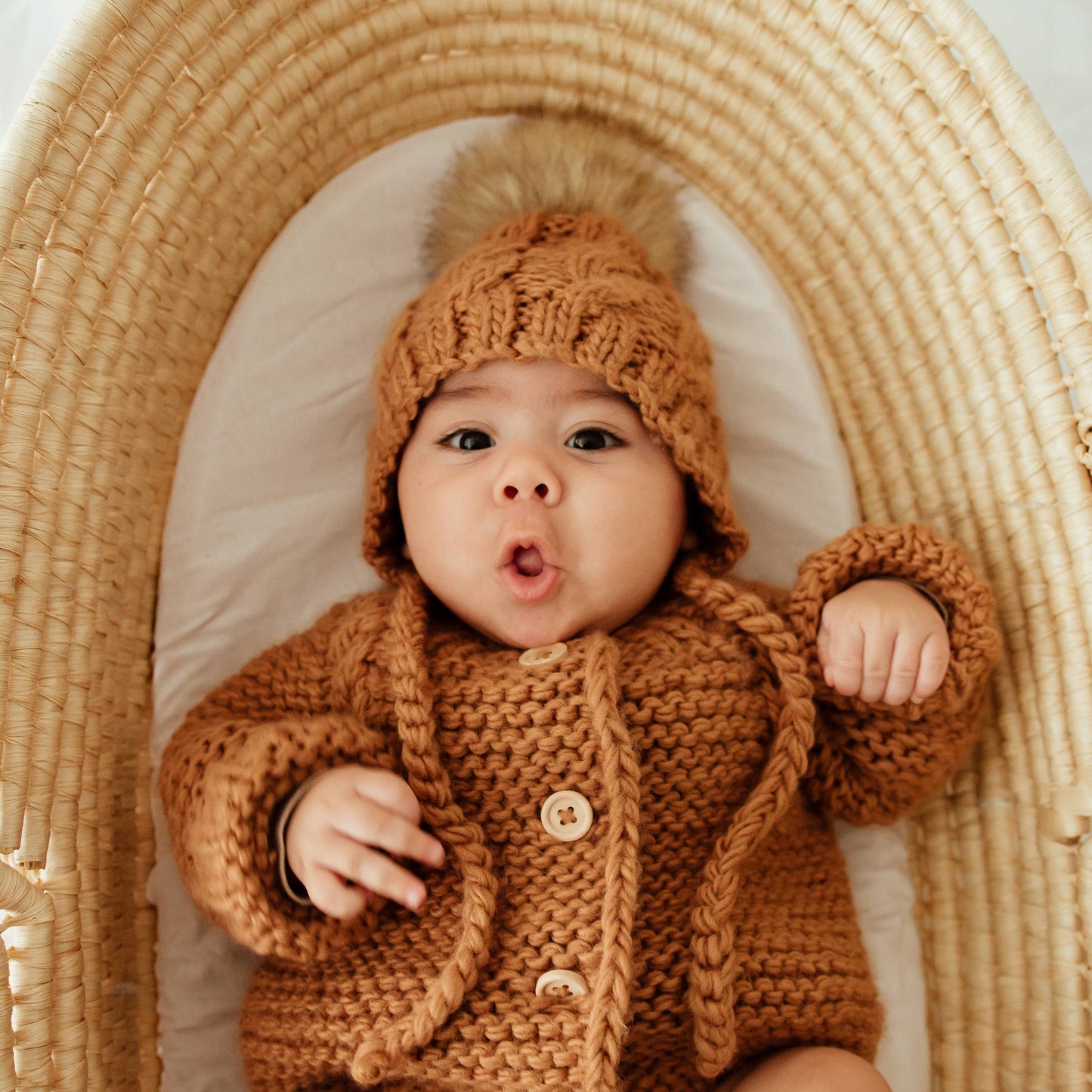 Aspen Pecan Cable Knit Baby Bonnet