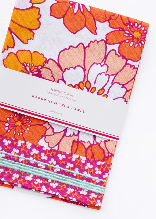 Happy Home Floral Tea Towel
