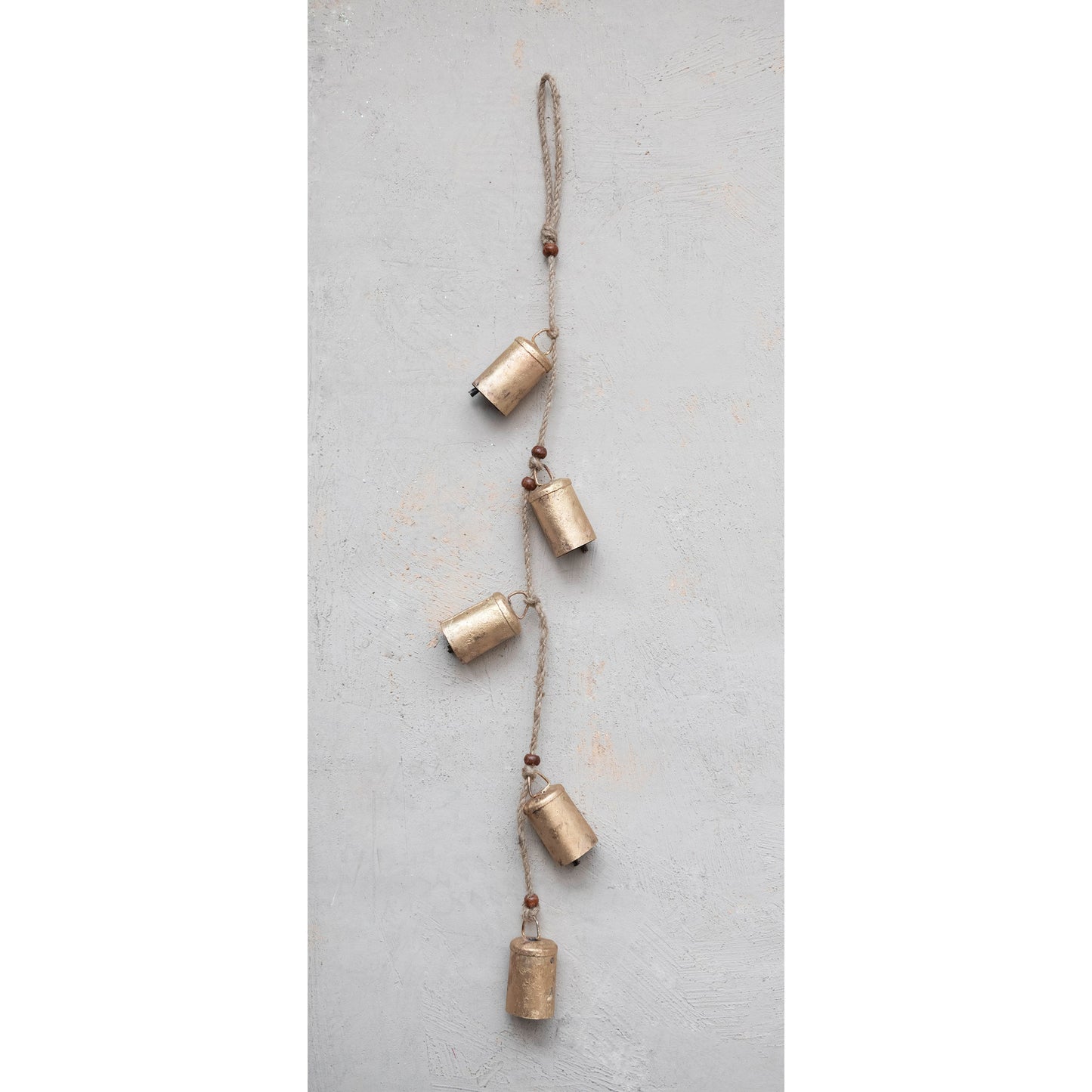 Hanging Metal Bells w/ Wood Beads & Jute Rope