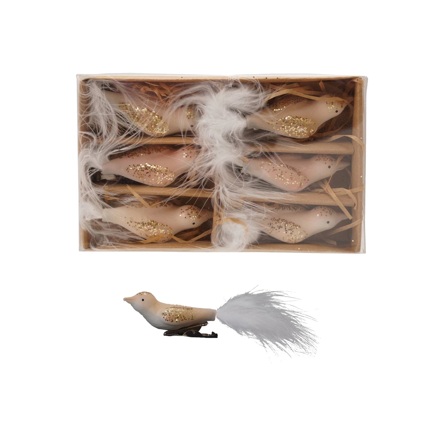 Glass & Feather Bird Clip-on Ornaments