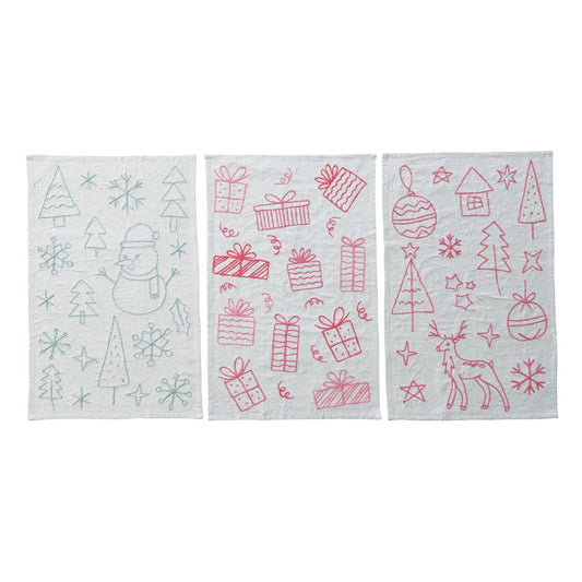Embroidered Christmas Tea Towels