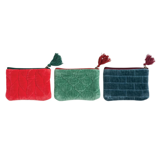 Quilted Cotton Velvet Zip Pouches