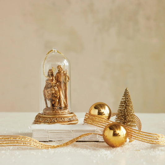 Resin Cloche Holy Family Ornament w/ LED Light