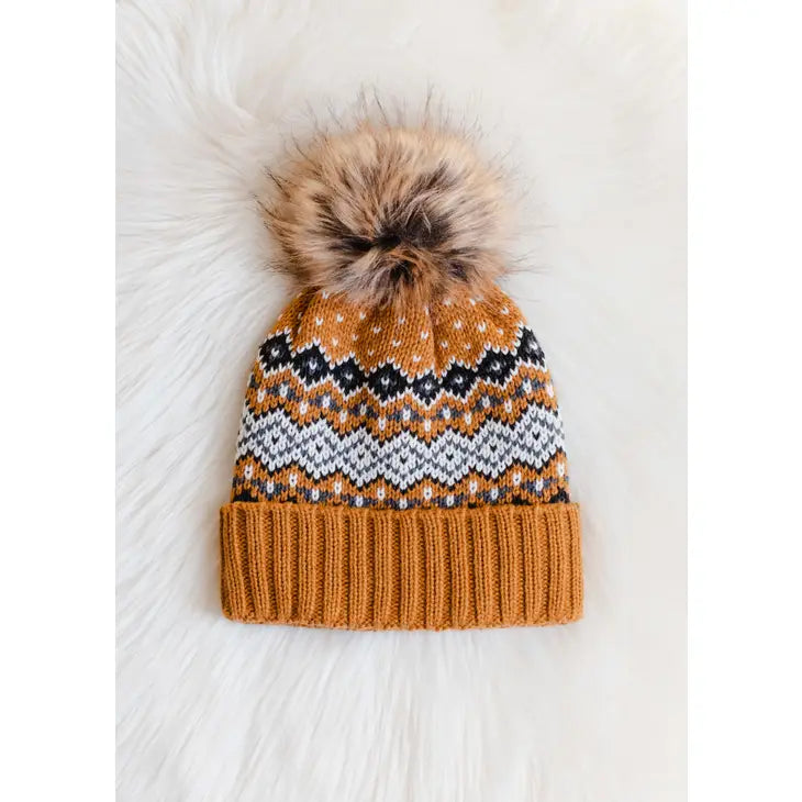 Patterned Pom Beanies