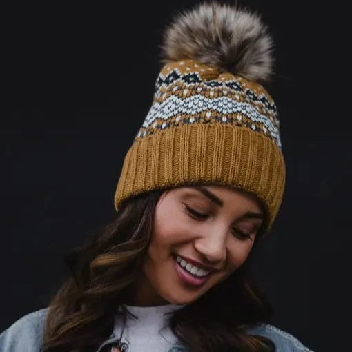 Patterned Pom Beanies