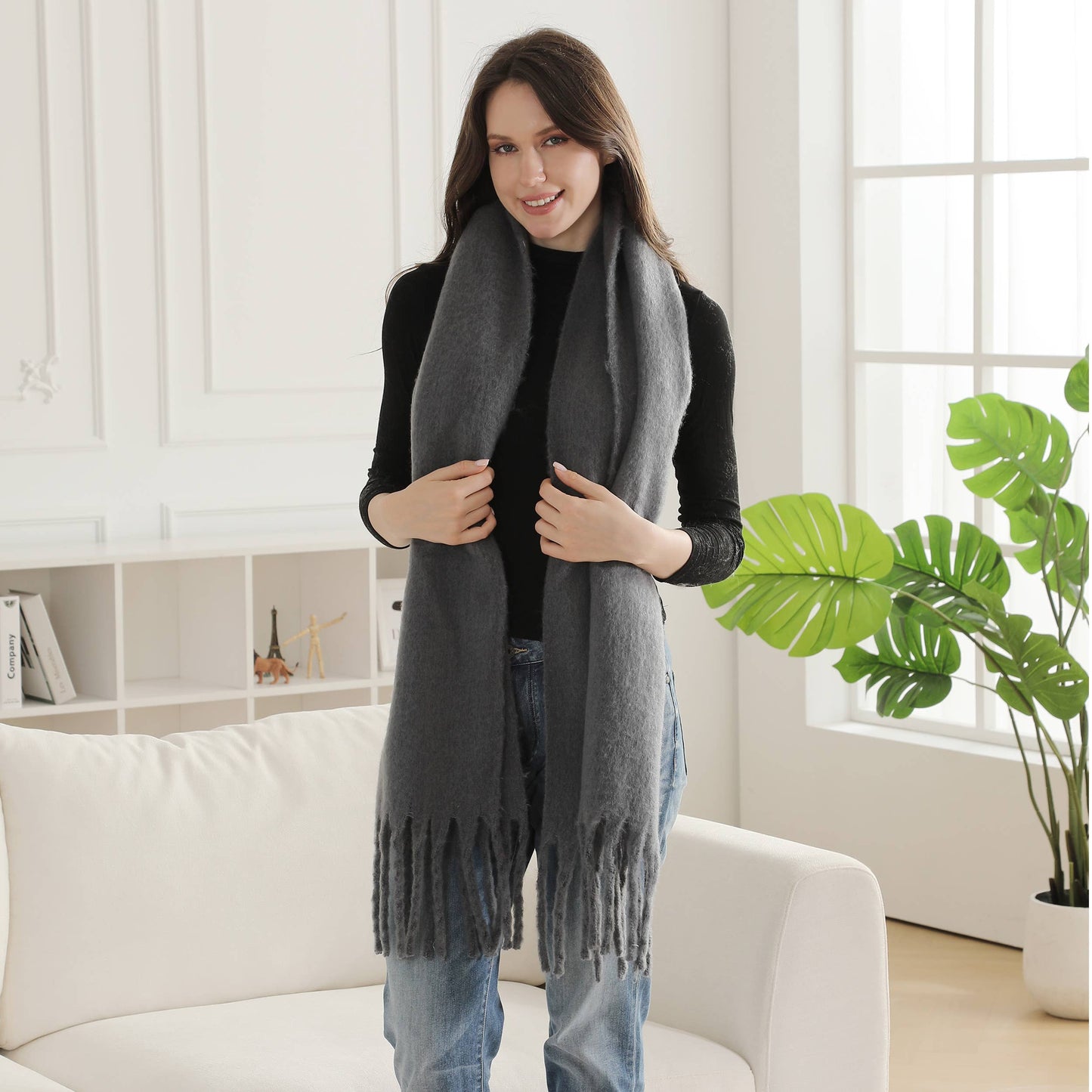 Solid Color Fringe Scarf