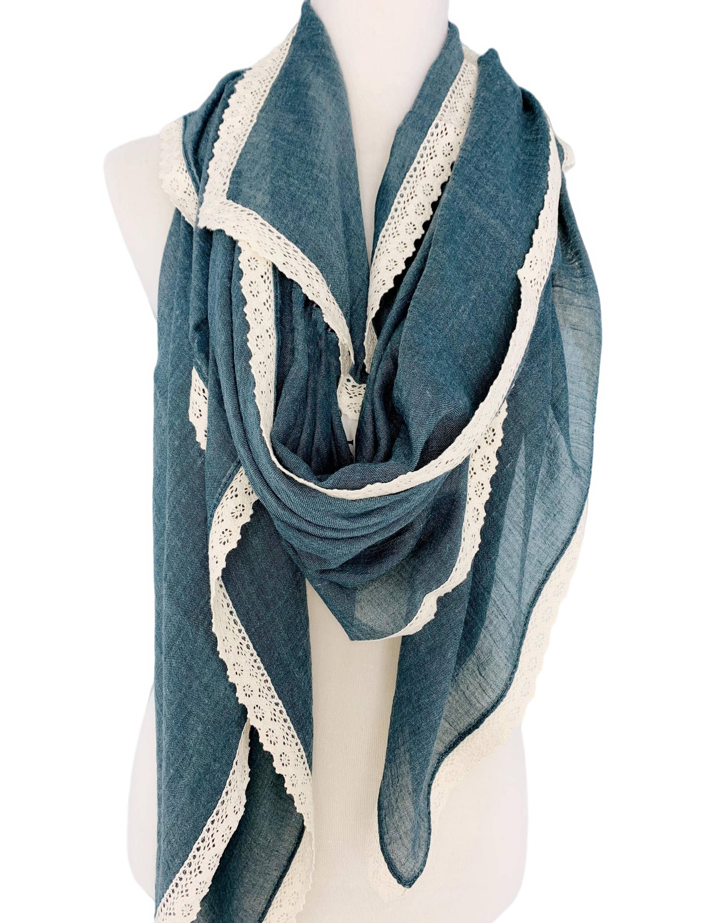 Oversized Lace-Trim Solid Scarf