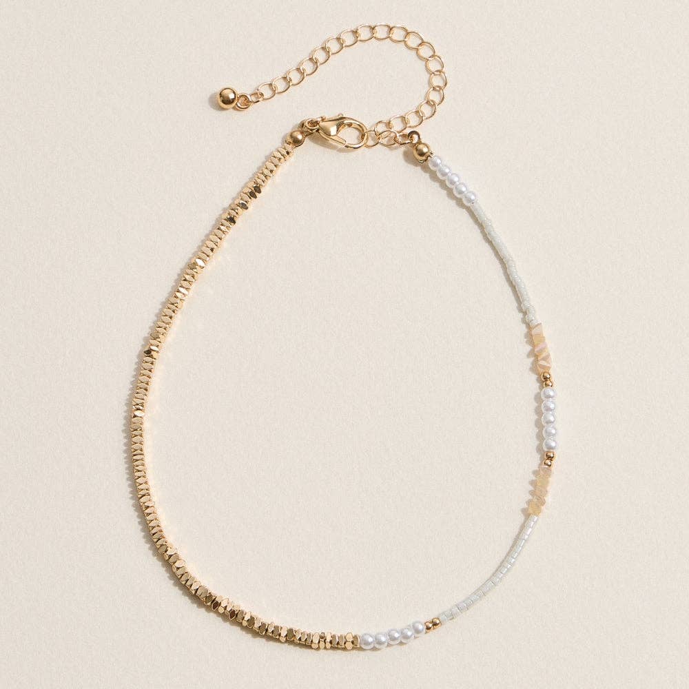 Beaded Anklets w/ Pearls + Gold Accents