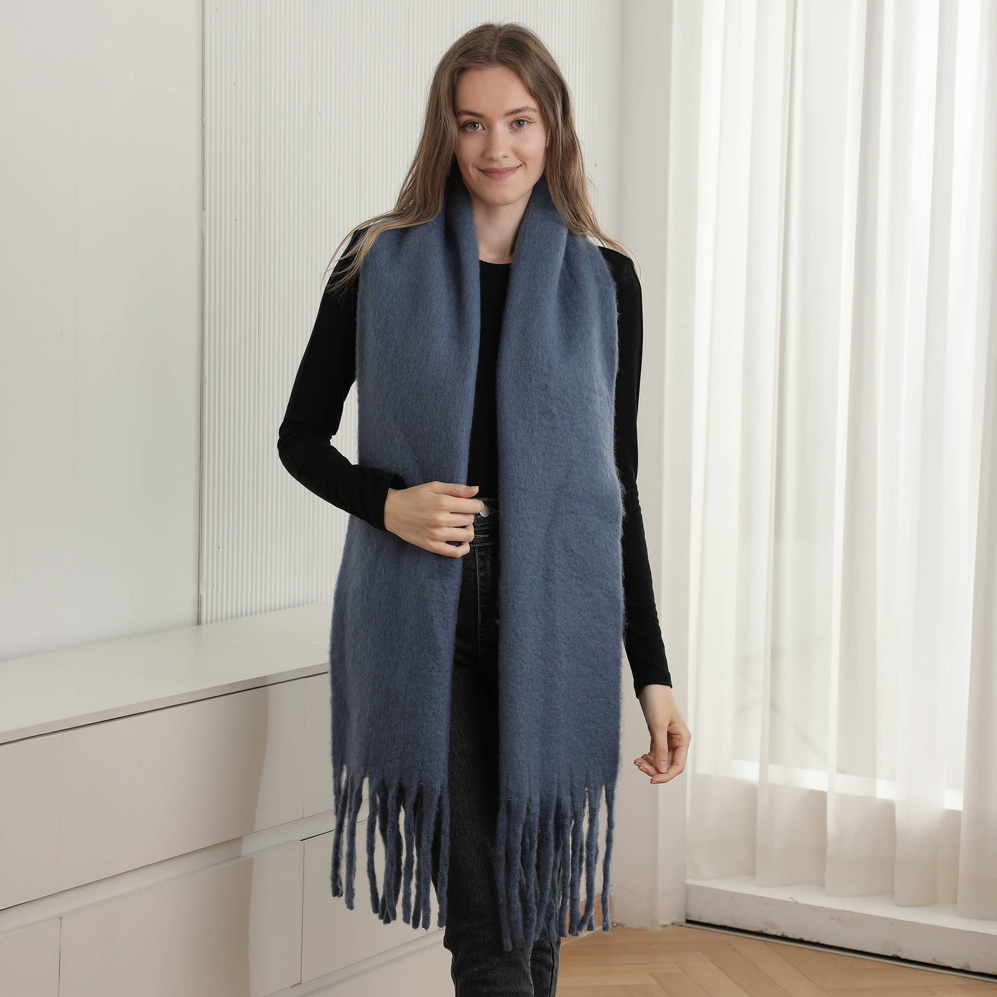 Solid Color Fringe Scarf