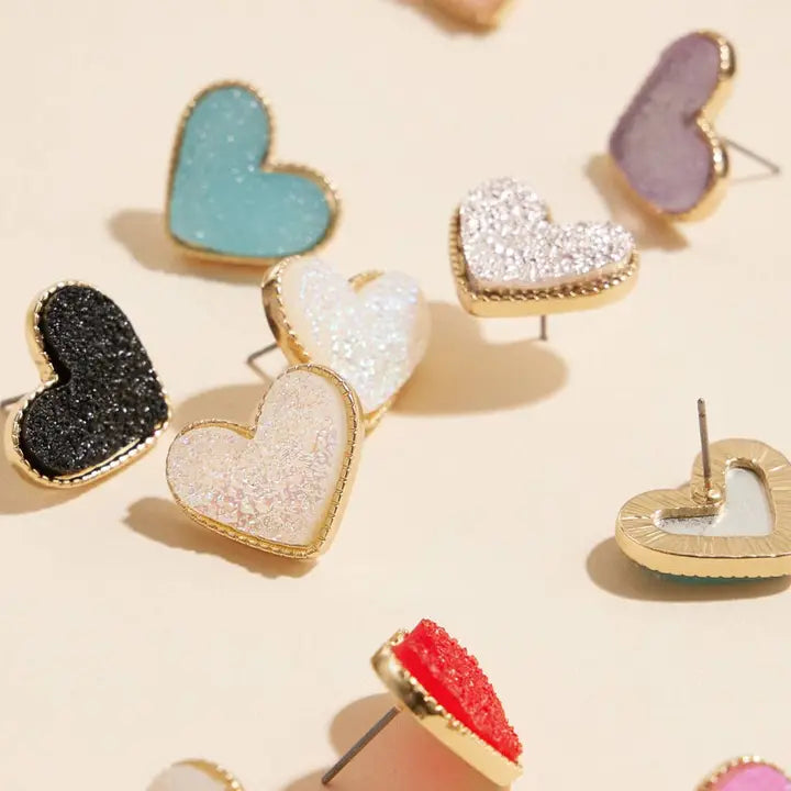 Druzy Stone Heart Studs