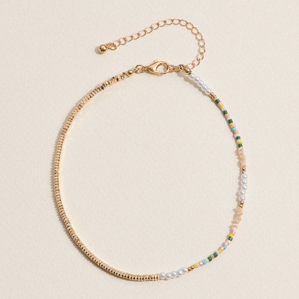 Beaded Anklets w/ Pearls + Gold Accents