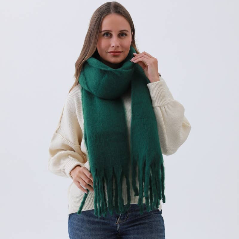Cozy Knit Soild Scarf w/ Tassels