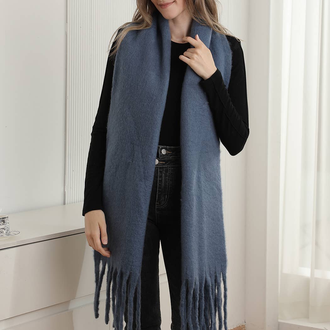 Solid Color Oblong Scarf Shawl w/ Fringe