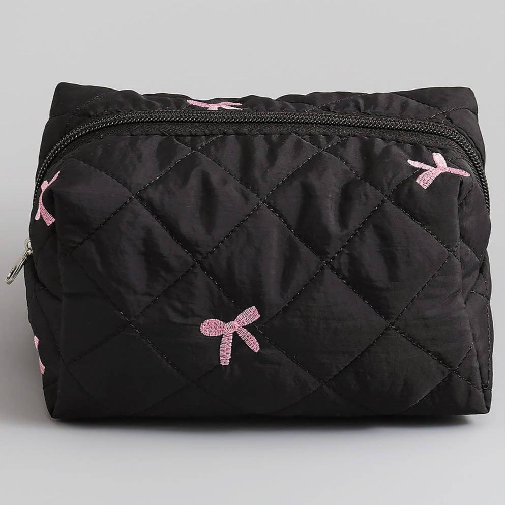 Quilted Bow Makeup Bag