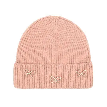 Pearl & Bow Charms Ribbed Beanie