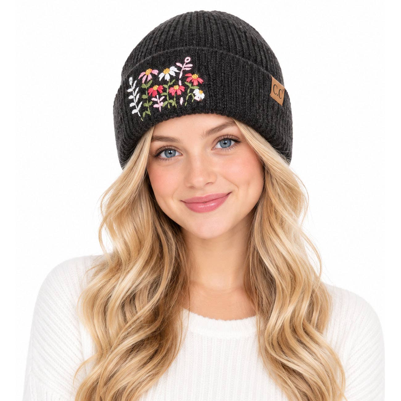 Floral Embroidered Beanie