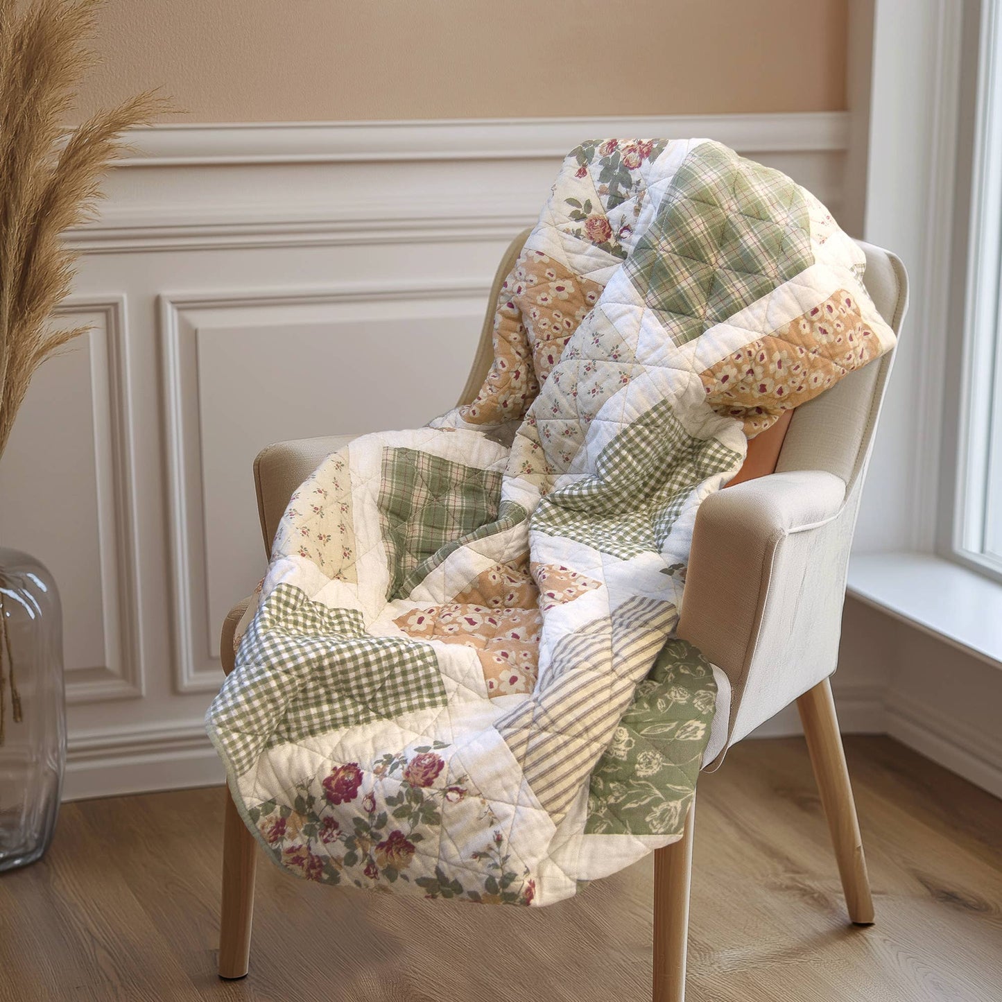 Peach Rose Cotton Quilted Throw