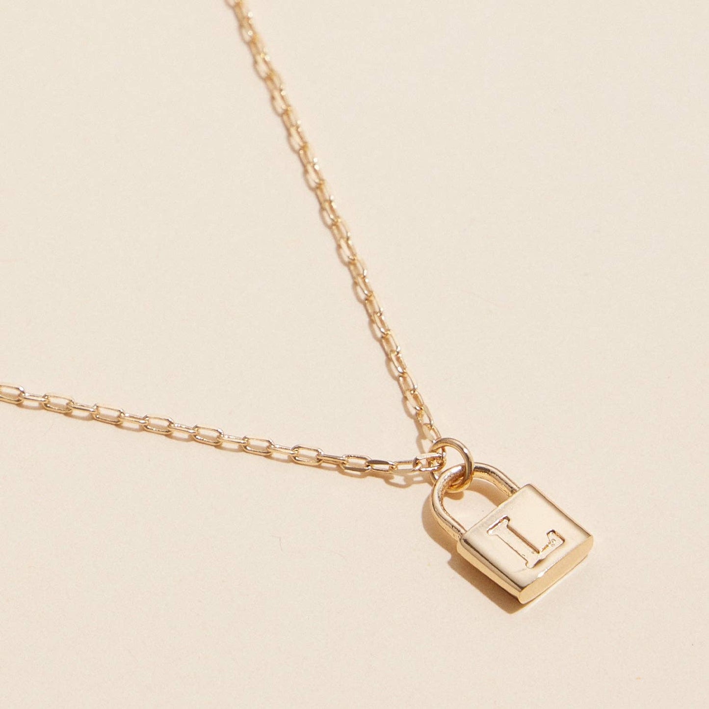 Golden Initial Lock Pendant Necklaces