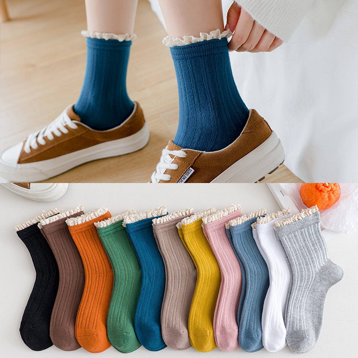Crew Socks w/ Lace Trim