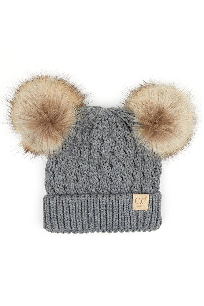 Kids Double Pom Pom Cable Beanies