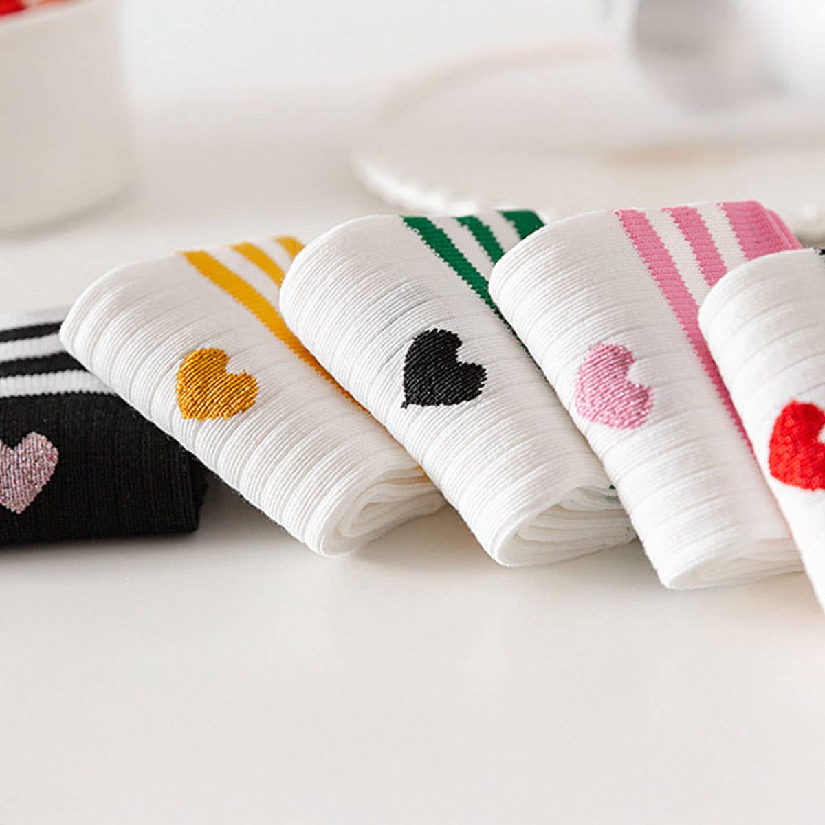 Sporty Crew Socks w/ Heart Icon