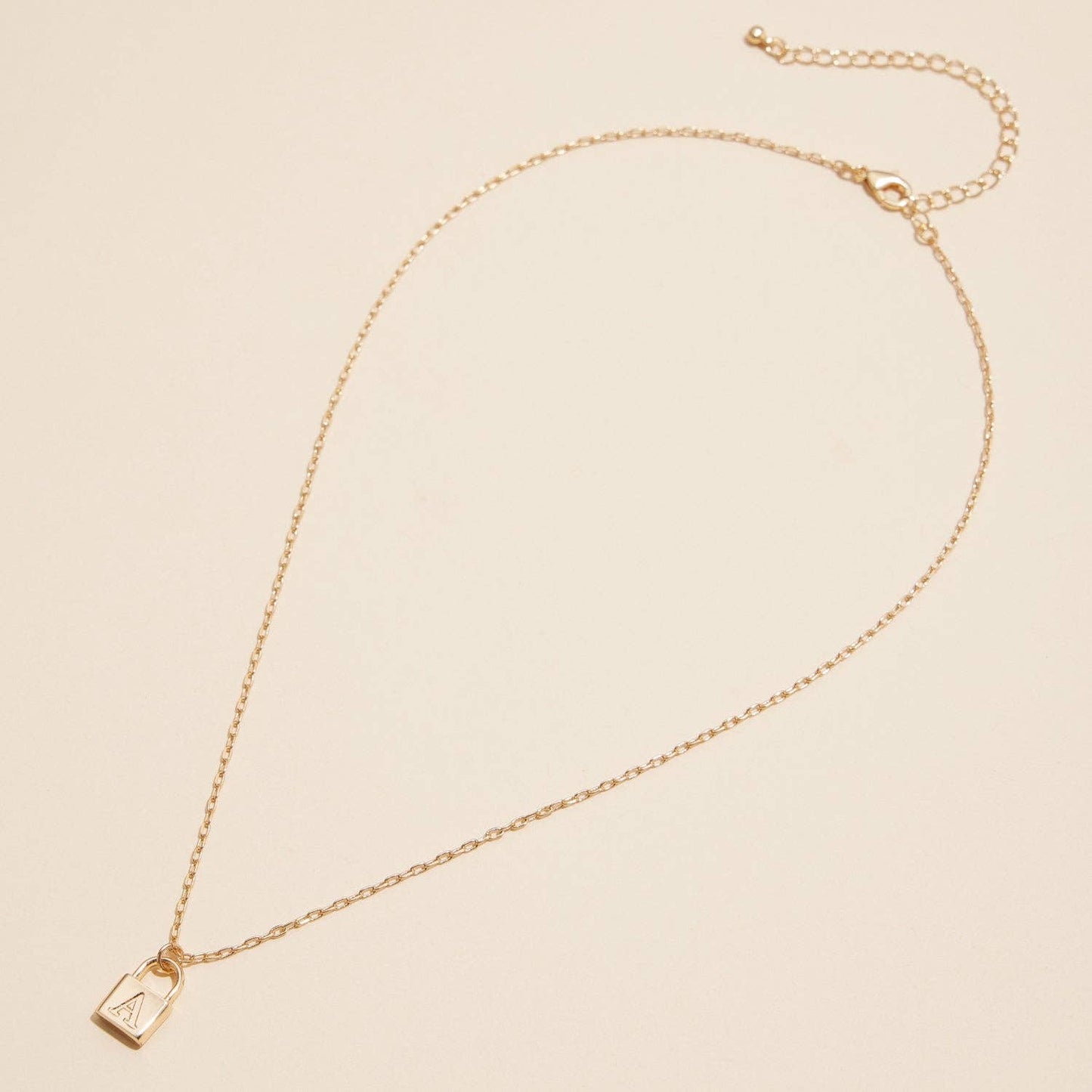Golden Initial Lock Pendant Necklaces
