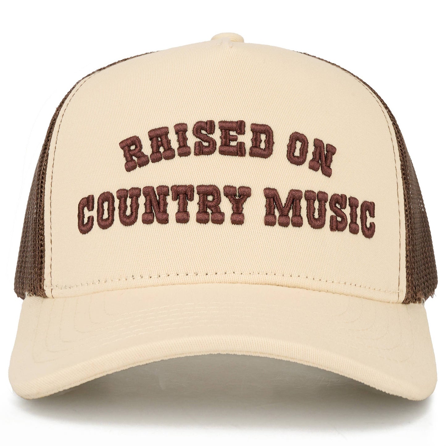 RAISED ON COUNTRY MUSIC Two Tone Trucker Hat