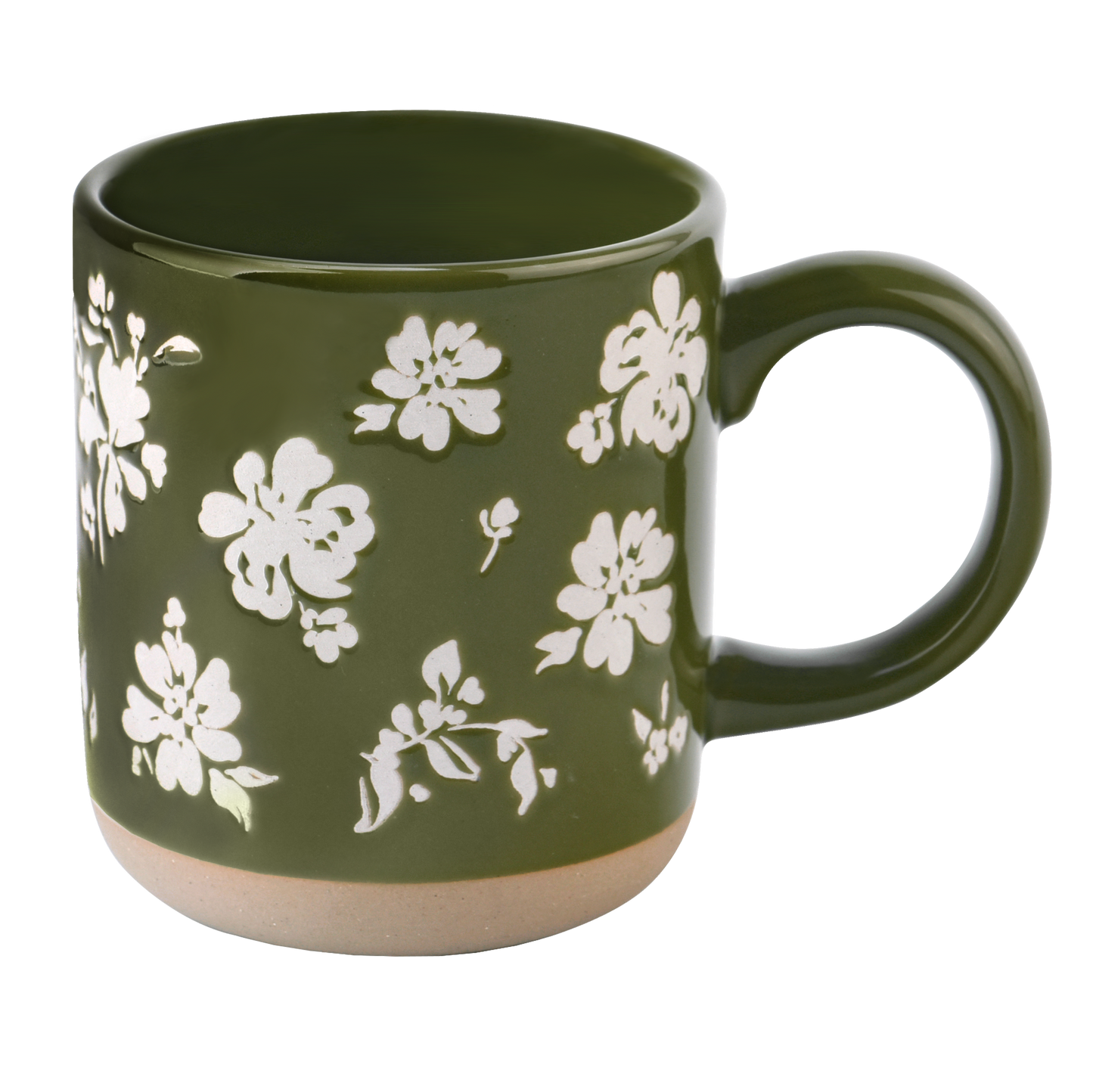 Green Floral Stoneware Mug