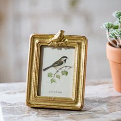 Gold Photo Frame w/ Bird Accent