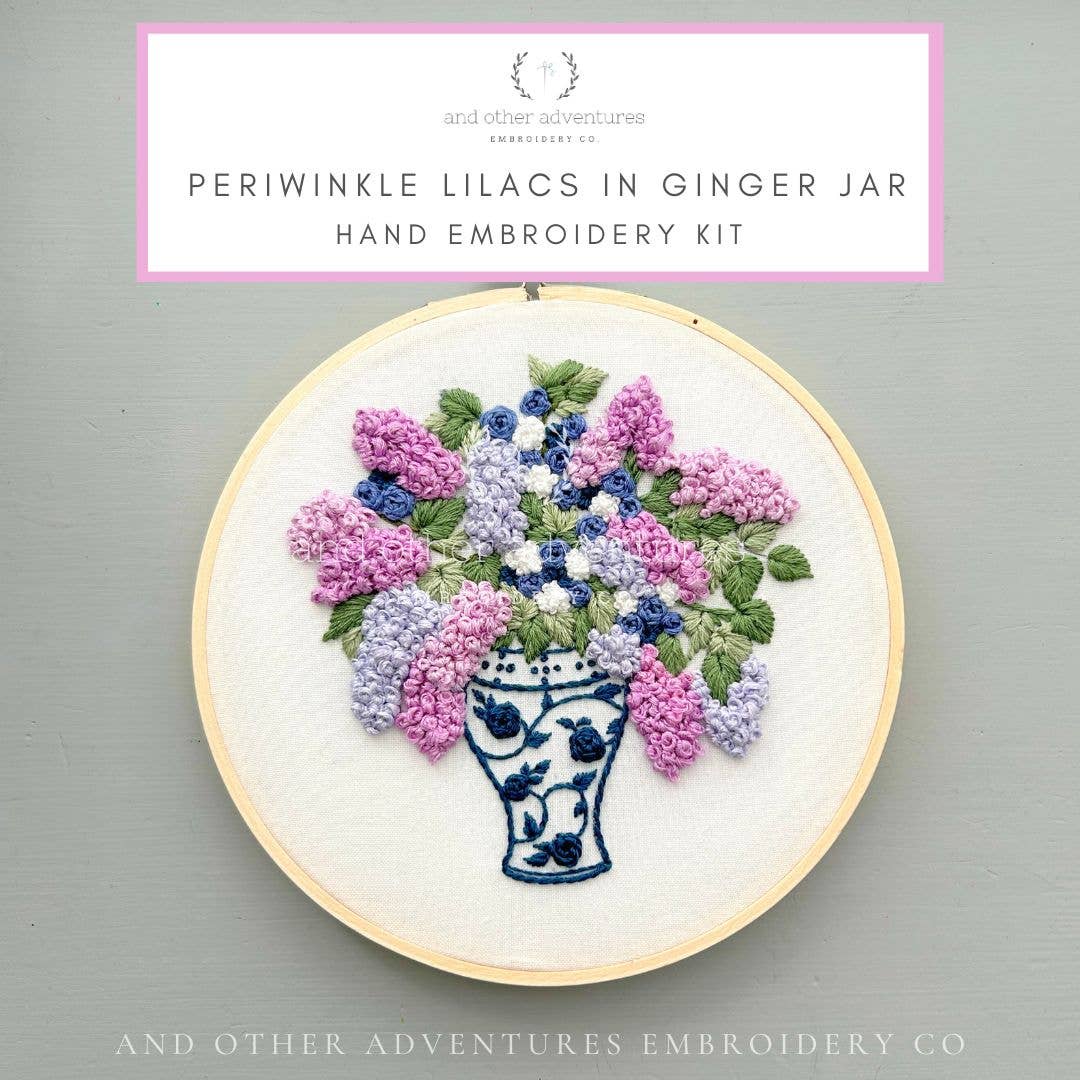 Periwinkle Lilacs in Ginger Jar Embroidery Kit
