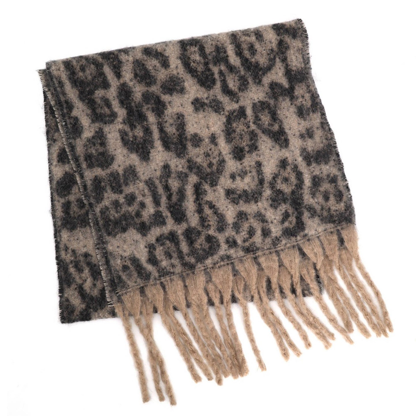 Leopard Pattern Fringe Oblong Scarf