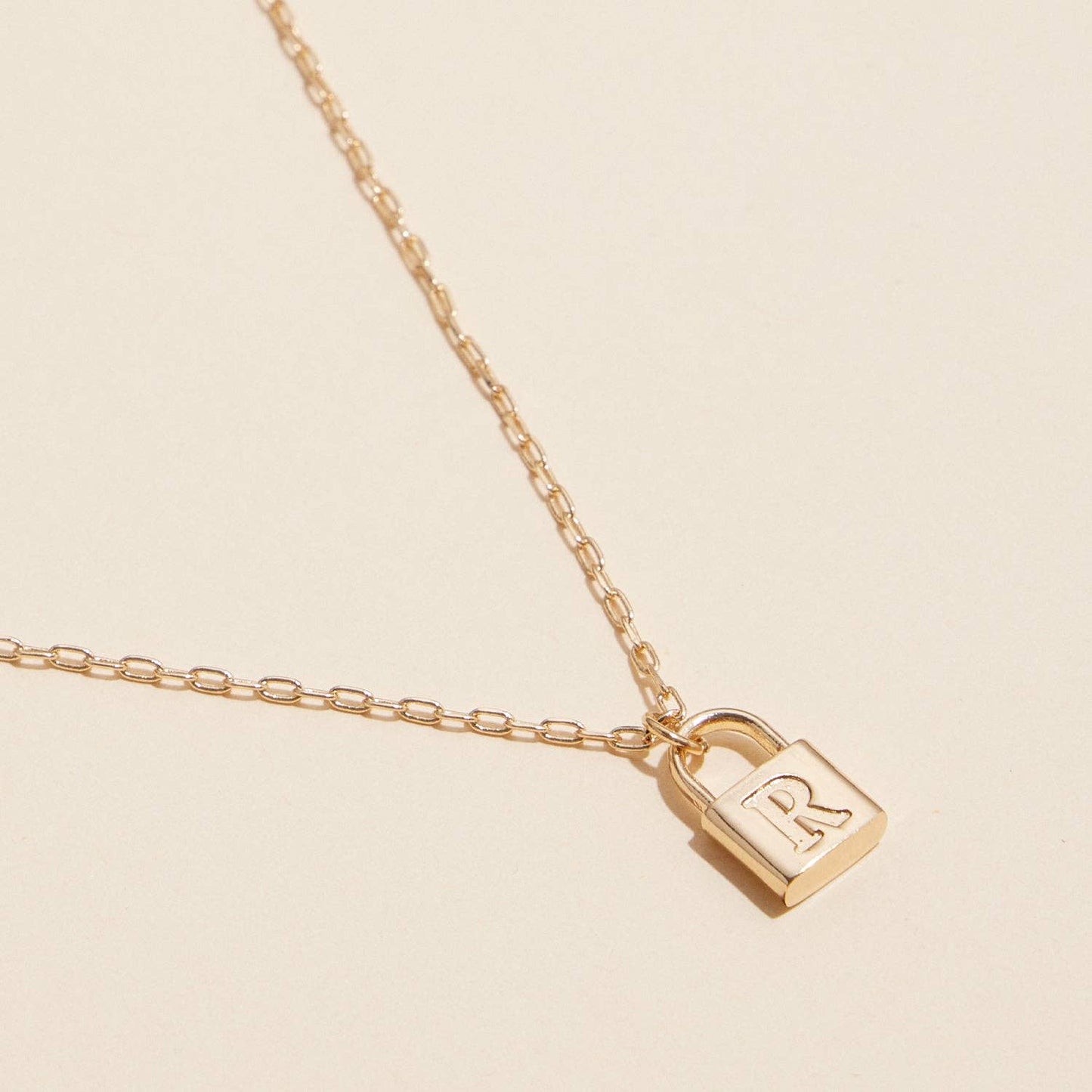 Golden Initial Lock Pendant Necklaces