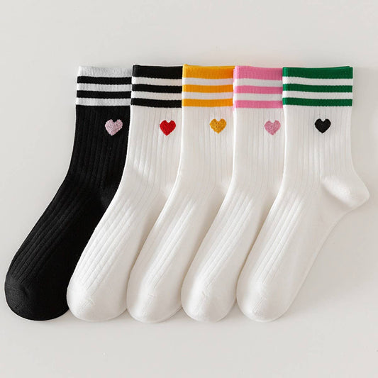 Sporty Crew Socks w/ Heart Icon