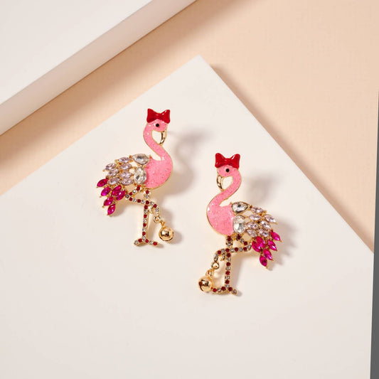 Flamingo Rhinestone Enamel Earrings