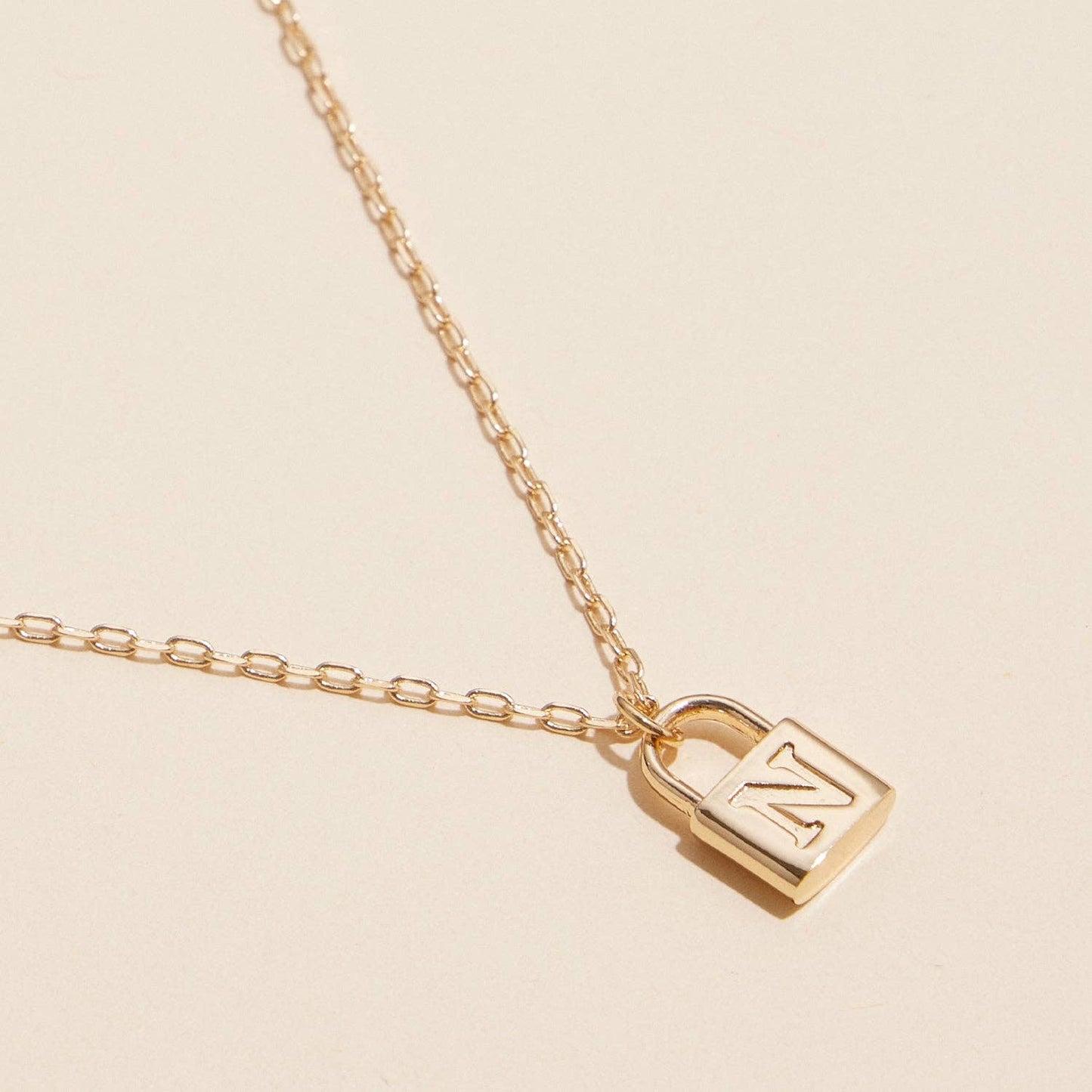 Golden Initial Lock Pendant Necklaces