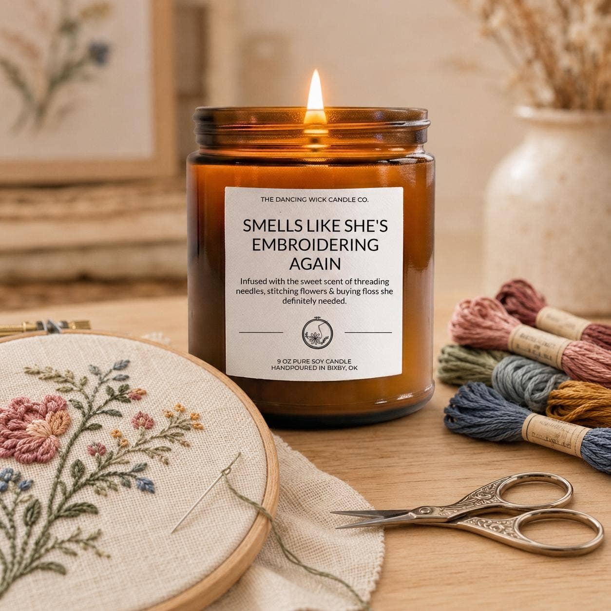 She’s Embroidering Again Candle