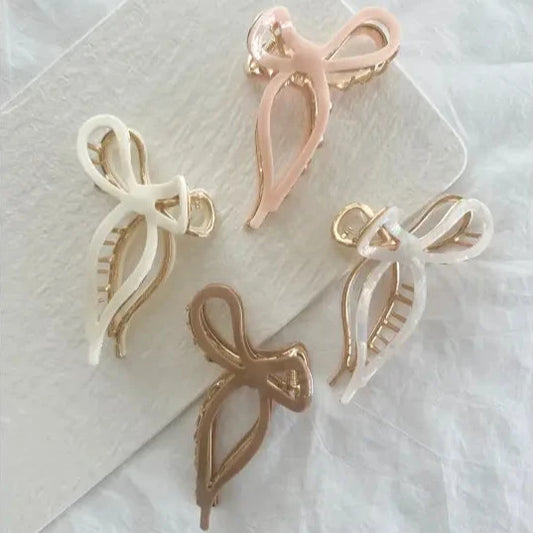 Acetate + Metallic Bow Hair Clips