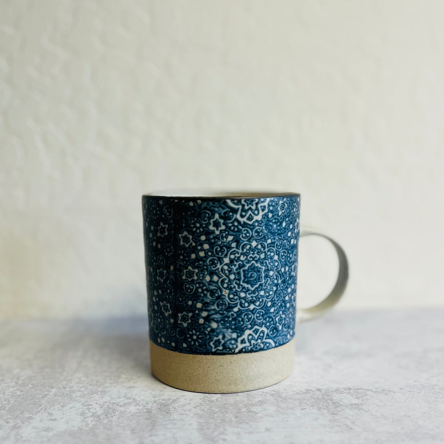 Navy Blue Hand-Stamped Mugs