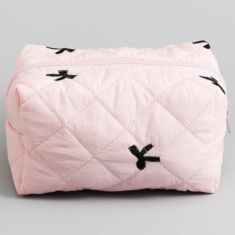 Quilted Bow Makeup Bag