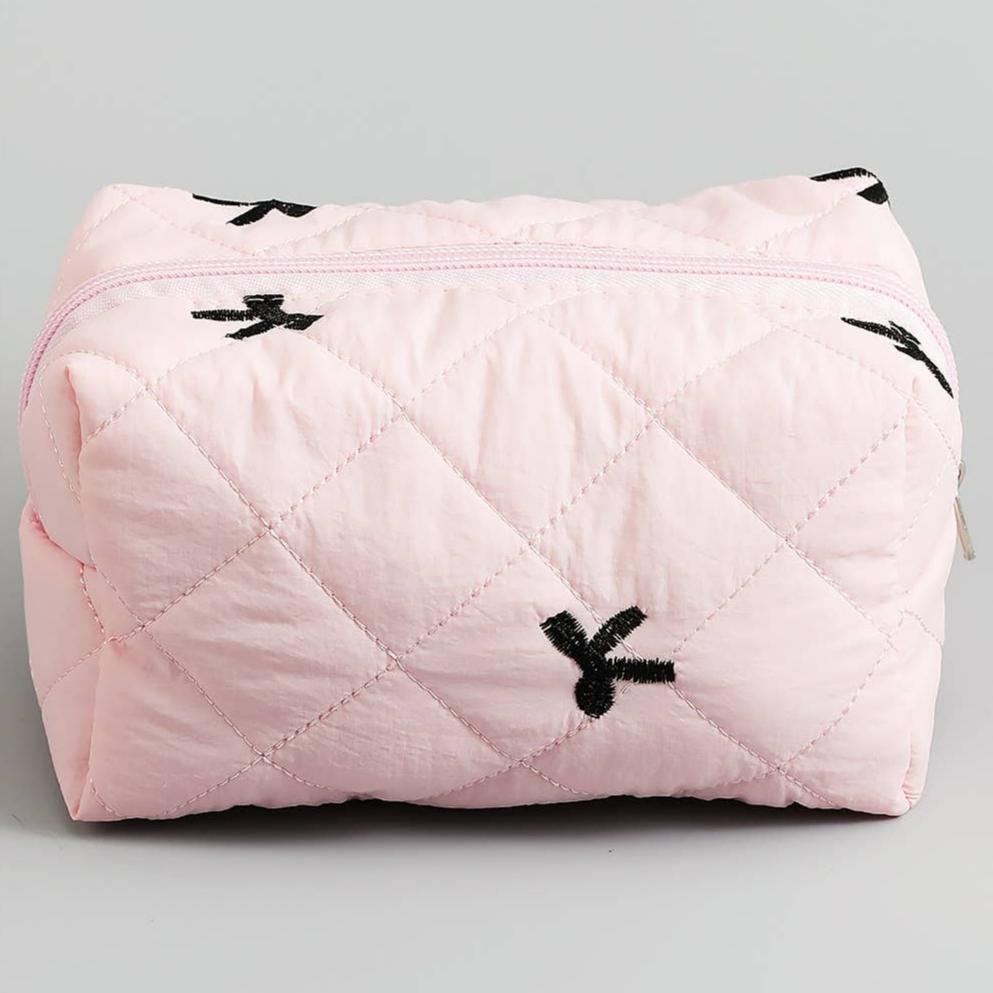 Quilted Bow Makeup Bag