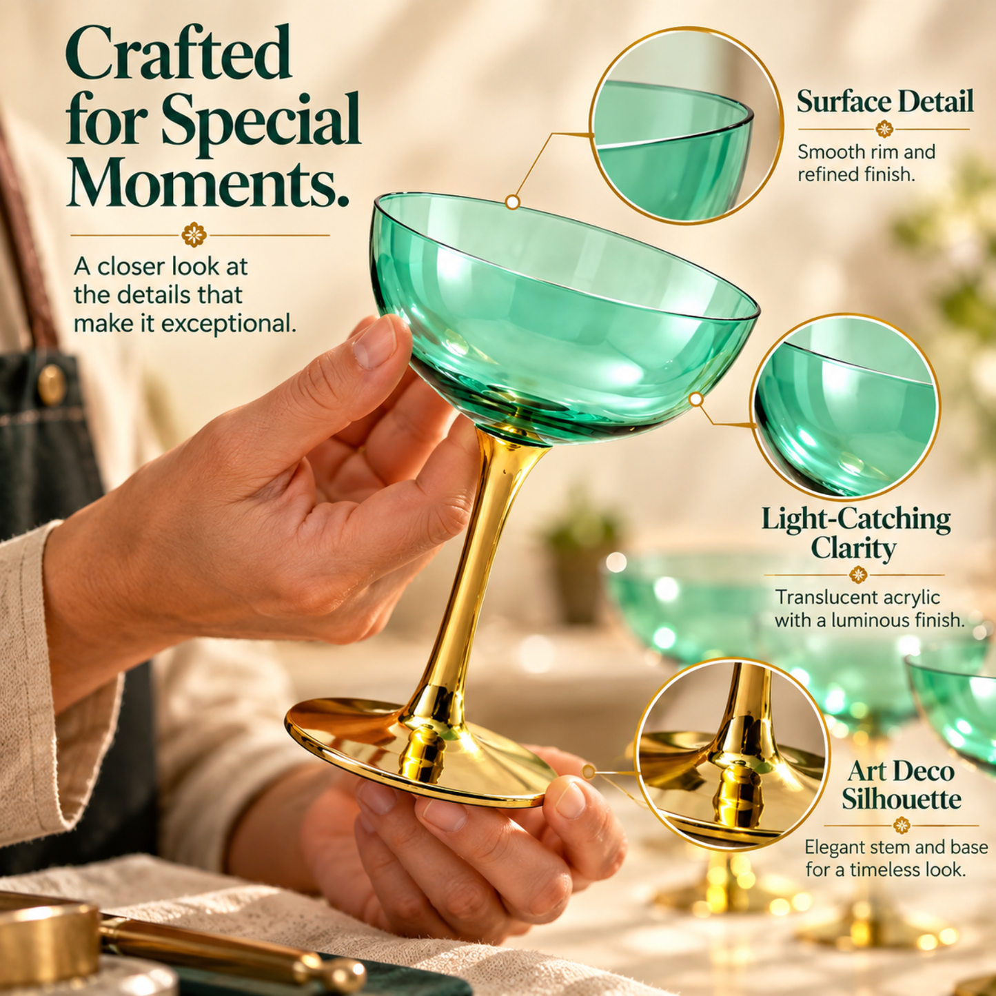 Gold & Green Coupe Art Deco Glass