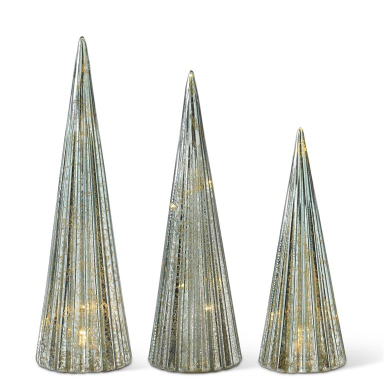 Sage Green Mercury Glass LED Trees