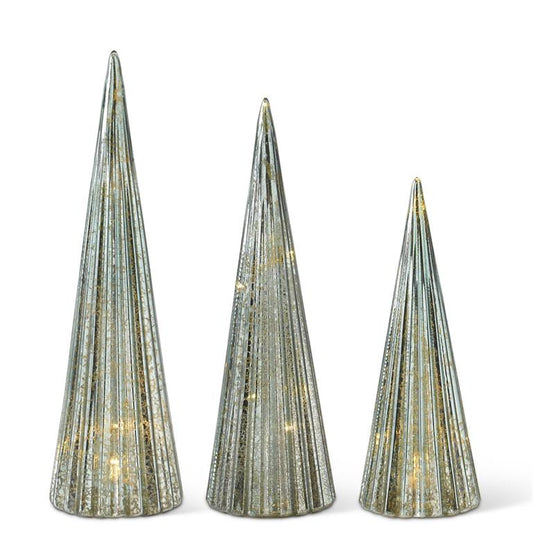 Sage Green Mercury Glass LED Trees
