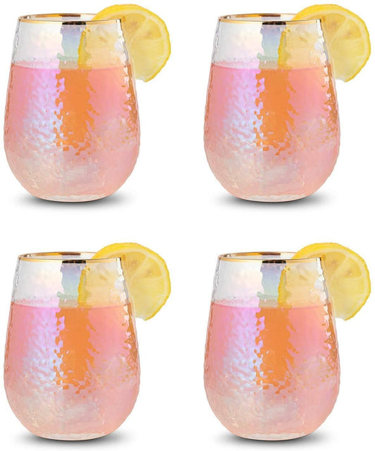 Lustered Iridescent Stemless Wine Glasses